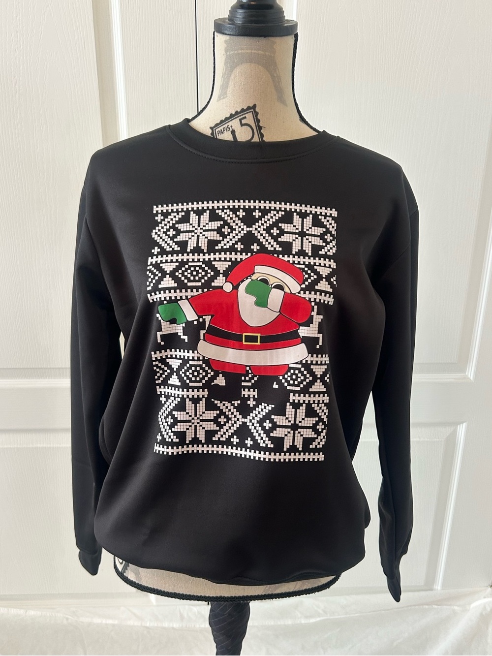 Black Santa Graphic Crewneck Sweater